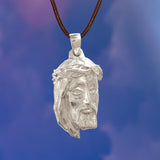 Men's Jesus Savior Relief Sterling Silver Pendant in purple and blue clouds 
