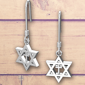 Logos Jewelry - Star of David with Cross, Sterling Silver Earrings - Logos Trading Post, Christian Gift