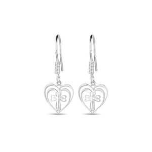 Logos Jewelry - Radiant Heart with Cross, Sterling Silver Earrings