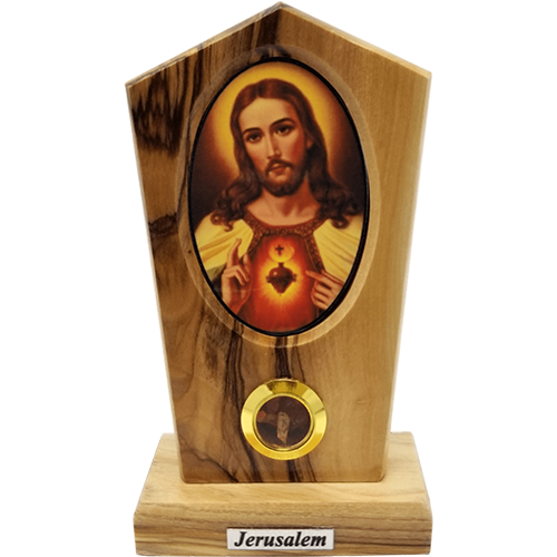 Sacred Heart of Jesus Icon Olive Wood Stand