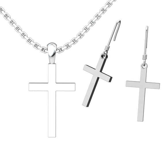 Simple Cross Set: Sterling Silver Pendant and Earrings - Logos Trading Post, Christian Gift