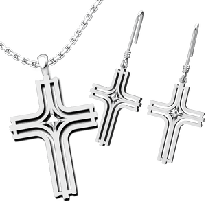 Radiant Cross Set: Sterling Silver Pendant and Earrings - Logos Trading Post, Christian Gift