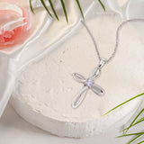 April Cubic Zirconia Birthstone Swirl Cross Sterling Silver Necklace - With 18" Sterling silver Chain