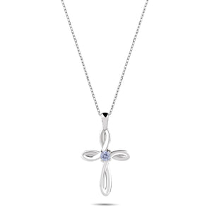 June Alexandrite Birthstone Swirl Cross Sterling Silver Necklace - With 18" Sterling Silver Chain