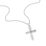 June Alexandrite Birthstone Swirl Cross Sterling Silver Necklace - With 18" Sterling Silver Chain