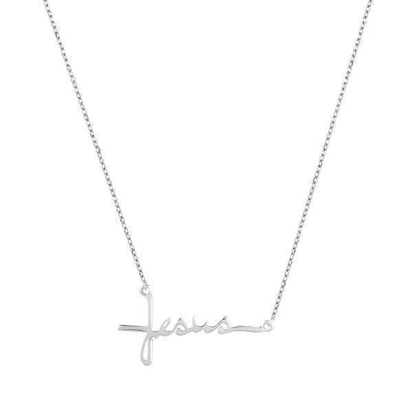 Jesus Cross Necklace - Horizontal, Words of Life Sterling Silver Pendant Necklace