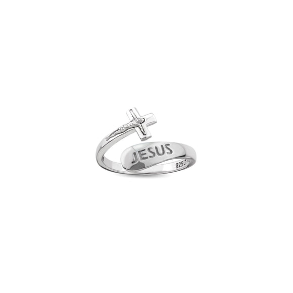 Sterling Silver Wrap Ring - Jesus and Crucifix, One Size Fits Most