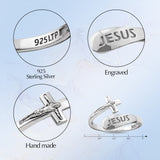 Sterling Silver Wrap Ring - Jesus and Crucifix, One Size Fits Most