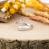 Sterling Silver Wrap Ring - Faith and Crucifix, One Size Fits Most
