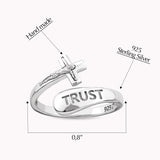 Sterling Silver Wrap Ring - Trust and Crucifix, One Size Fits Most
