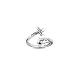 Sterling Silver Wrap Ring - Hope and Crucifix, One Size Fits Most