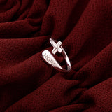 Sterling Silver Wrap Ring - Hope and Crucifix, One Size Fits Most