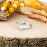 Sterling Silver Wrap Ring - Hope and Crucifix, One Size Fits Most