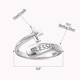 Sterling Silver Wrap Ring - Blessed and Crucifix, One Size Fits Most