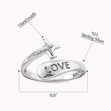 Sterling Silver Wrap Ring - Love and Crucifix, One Size Fits Most