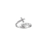 Sterling Silver Wrap Ring - Grace and Crucifix, One Size Fits Most