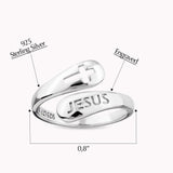 Sterling Silver Wrap Ring - Jesus and Cut Out Cross, One Size Fits Most