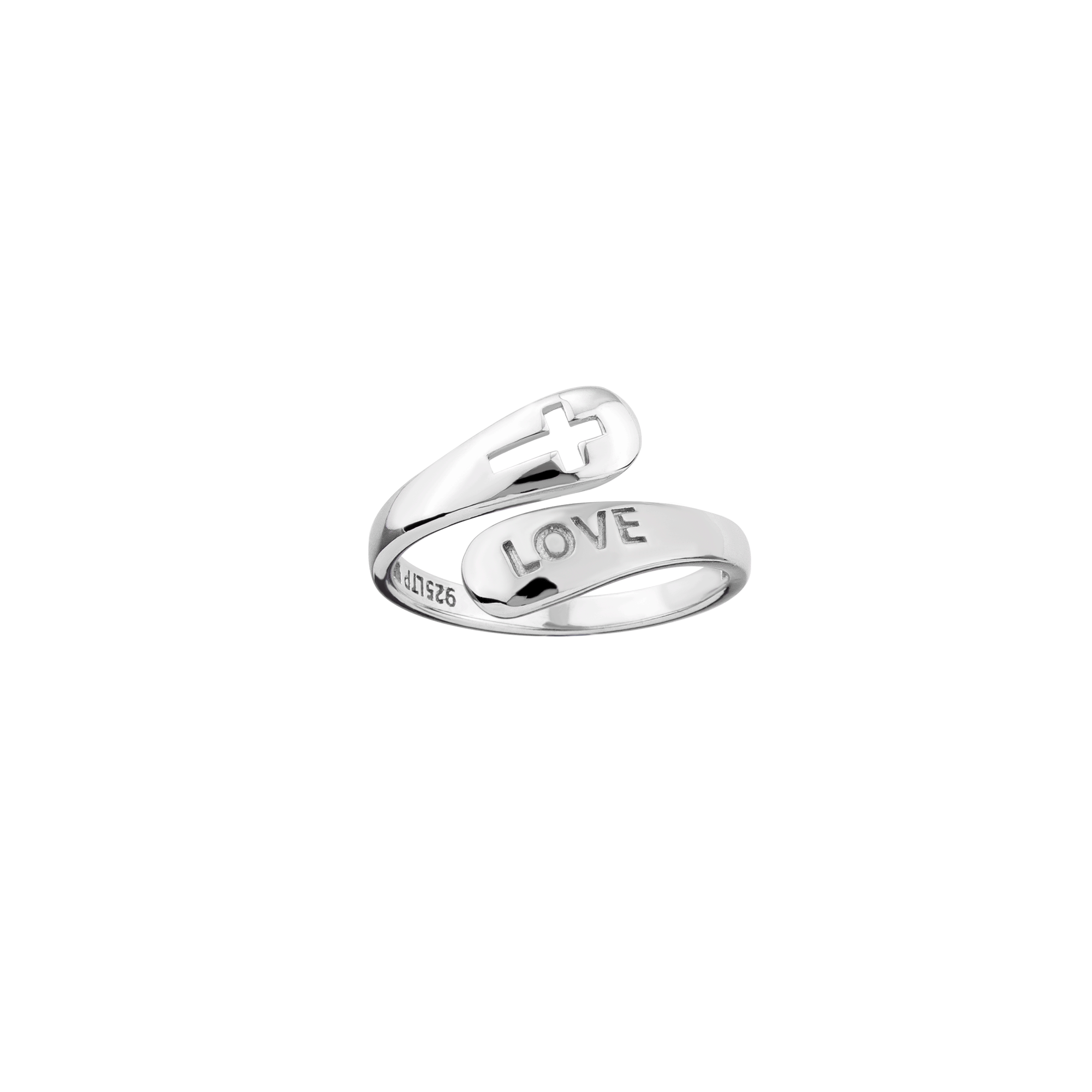 Sterling Silver Wrap Ring Love and Cut Out Cross, One Size Fits