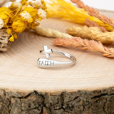 Sterling Silver Wrap Ring - Faith and Simple Cross, One Size Fits Most