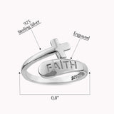 Sterling Silver Wrap Ring - Faith and Simple Cross, One Size Fits Most