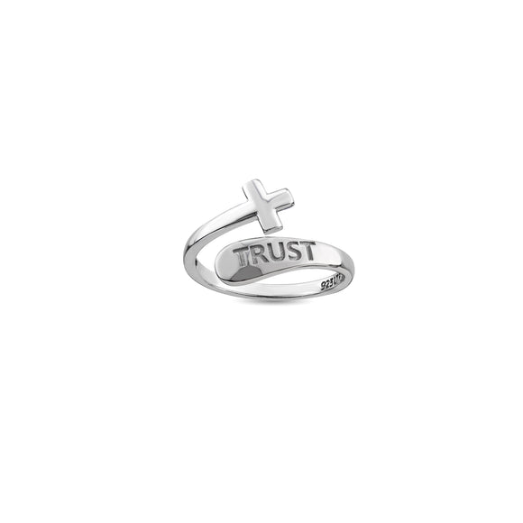 Sterling Silver Wrap Ring - Trust and Simple Cross, One Size Fits Most