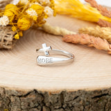 Sterling Silver Wrap Ring - Hope and Simple Cross, One Size Fits Most