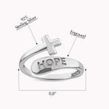 Sterling Silver Wrap Ring - Hope and Simple Cross, One Size Fits Most