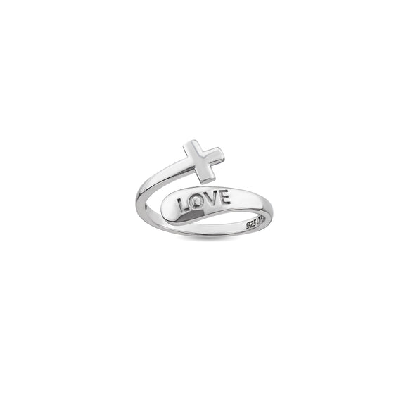 Sterling Silver Wrap Ring - Love and Simple Cross, One Size Fits Most