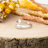 Sterling Silver Wrap Ring - Love and Simple Cross, One Size Fits Most