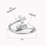 Sterling Silver Wrap Ring - Love and Simple Cross, One Size Fits Most