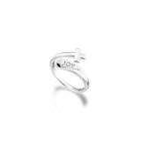 Sterling Silver Wrap Ring - Joy and Simple Cross, One Size Fits Most