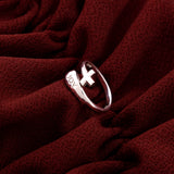 Sterling Silver Wrap Ring - Joy and Simple Cross, One Size Fits Most