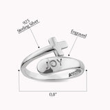 Sterling Silver Wrap Ring - Joy and Simple Cross, One Size Fits Most