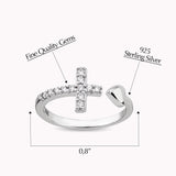 Sterling Silver Cubic Zirconia Cross Ring with Heart, One Size Fits Most