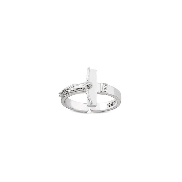 Sterling Silver Crucifix Round Ring INRI, One Size Fits Most