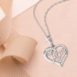 Mom Banner Heart Pendant with Cubic Zirconia Accents and Cross