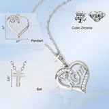 Mom Banner Heart Pendant with Cubic Zirconia Accents and Cross