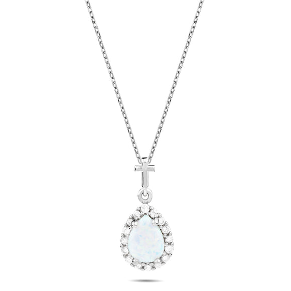 Teardrop White Opal with CZ Accents