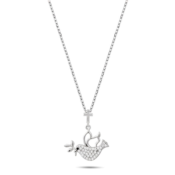 Dove Carrying Olive Branch with CZ Accents