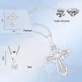 Sterling Silver Filigree Birthstone Cross Necklace - March