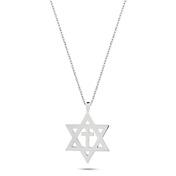 Star of David with Cross Sterling Silver Necklace with 18
