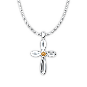 November Citrine Birthstone Swirl Cross Sterling Silver Pendant Necklace