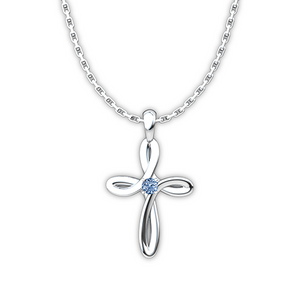 December Birthstone Blue Topaz Swirl Cross Sterling Silver Pendant Necklace - With 18" Sterling Silver Chain