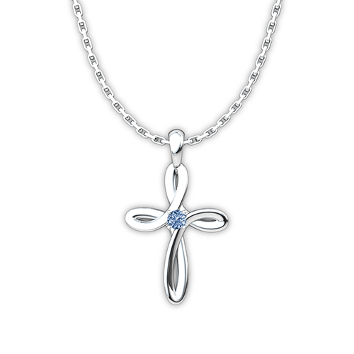 December Birthstone Blue Topaz Swirl Cross Sterling Silver Pendant Necklace - With 18