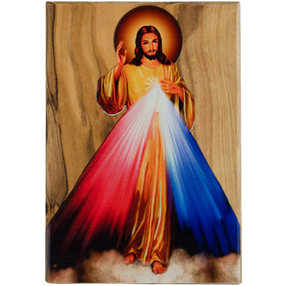 Jesus Divine Mercy, Full Color Olive Wood Icon from Israel