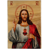 Jesus Christ Sacred Heart, Full Color Olive Wood Icon from Israel