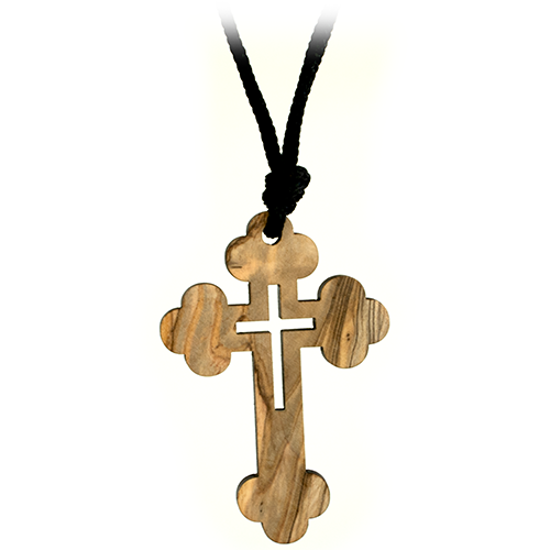 Budded Cross-in-Cross Olive Wood Necklace