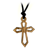 Pointed Cut-Out Cross, Olive Wood Necklace