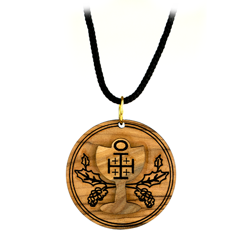 Jerusalem Cross & Communion Chalice Olive Wood Necklace