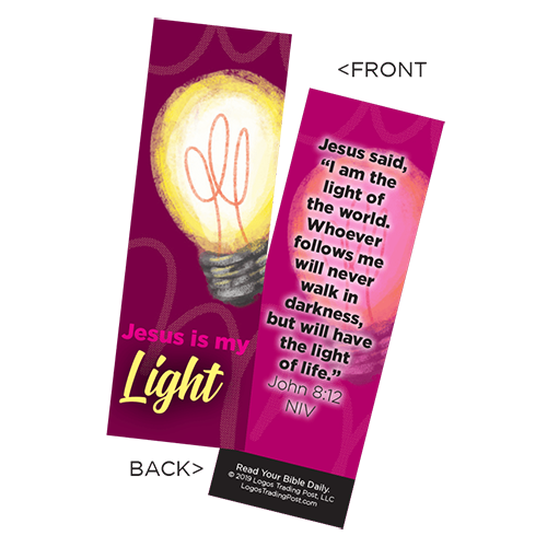 Children's Christian Bookmark, Jesus is My Light, John 8:12 - Pack of 25